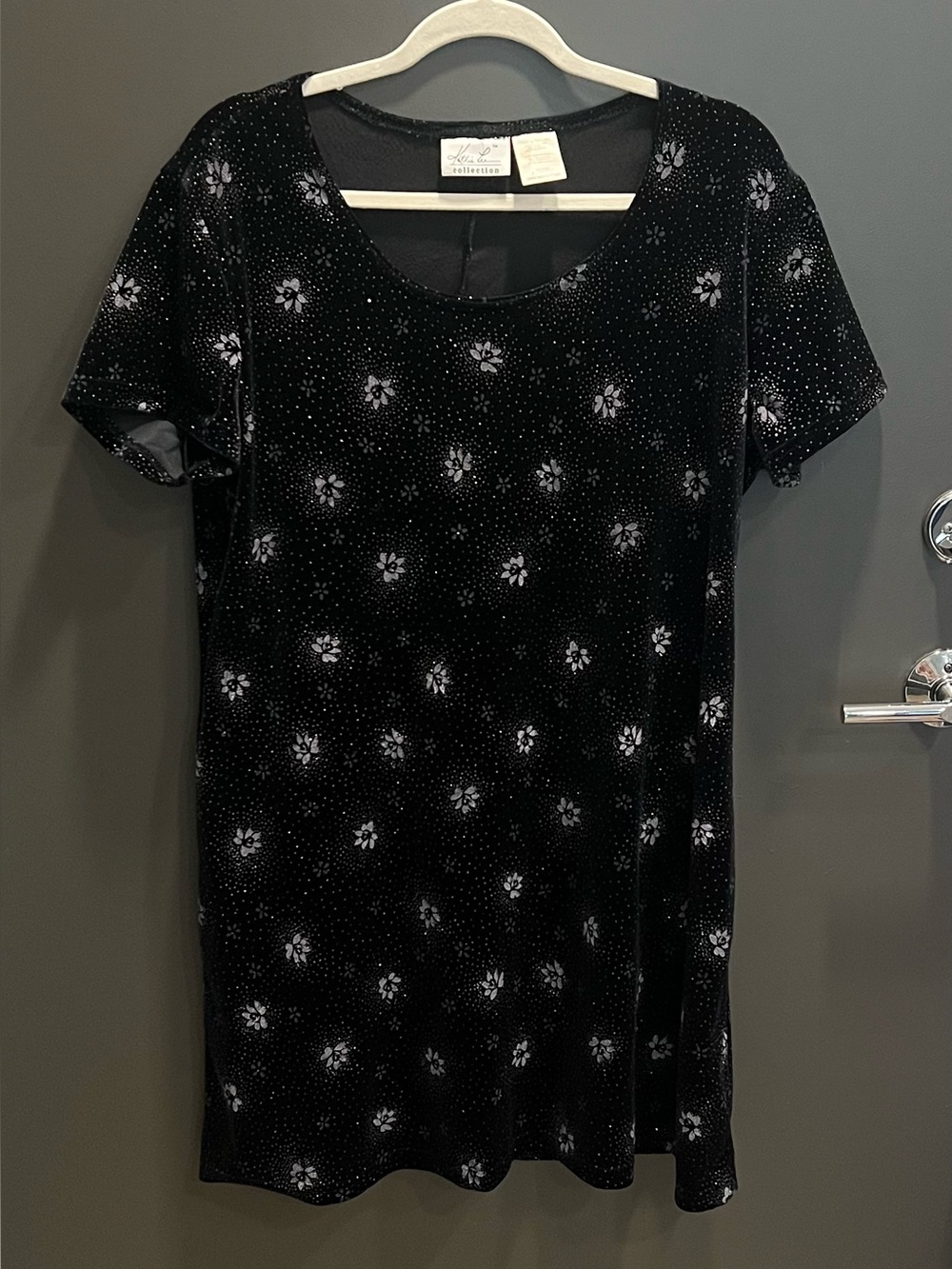 Vintage Kathie Lee Collection Black Floral Velvet Mini Dress XL